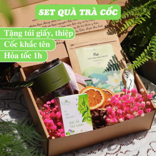 Set quà sinh nhật gồm Trà thảo mộc, Cốc KHẮC TÊN theo yêu cầu Kèm Thiệp và Túi Đựng ONATREE, tặng thầy cô, bạn bè, 8/3