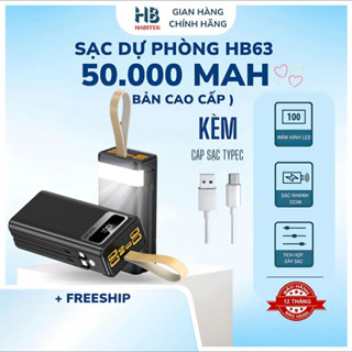 Pin Sạc Dự Phòng 50000mah HB63 Habitek, Sạc Nhanh 120W, Tích Hợp Cap Sạc Và Đèn Led