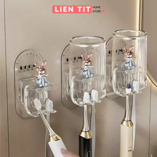  Kệ Đựng Bàn Chài Đánh Răng Kèm Cốc Kệ Để Bàn Chải Đánh Răng Dán Tường Bằng Nhựa Trong Suốt Kèm Miếng Dán 