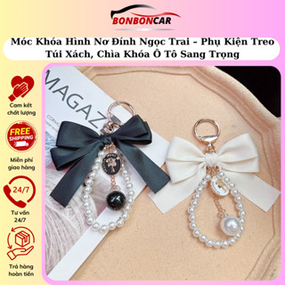 Móc Khóa Hình Nơ Đính Ngọc Trai – Phụ Kiện Treo Túi Xách, Chìa Khóa Ô Tô Sang Trọng-BONBONCAR