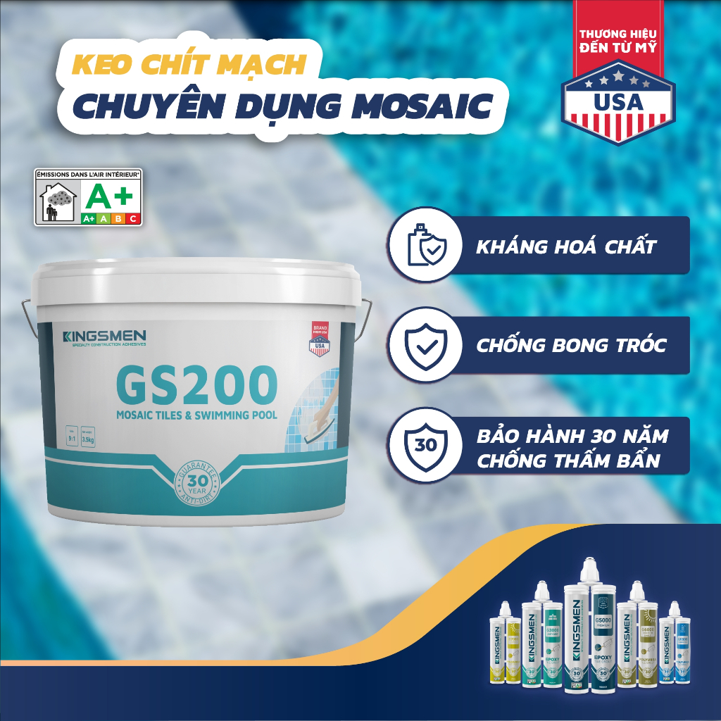 Keo chít mạch 2 thành phần epoxy, keo chà ron gạch Kingsmen GS200 chuyên dụng cho gạch mosaic, hồ bơ