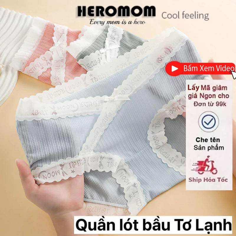 Quần lót bầu Tơ Lạnh thiết kế cạp chéo tránh chạm vết mổ co giãn đáy kháng khuẩn bigsize HEROMOM