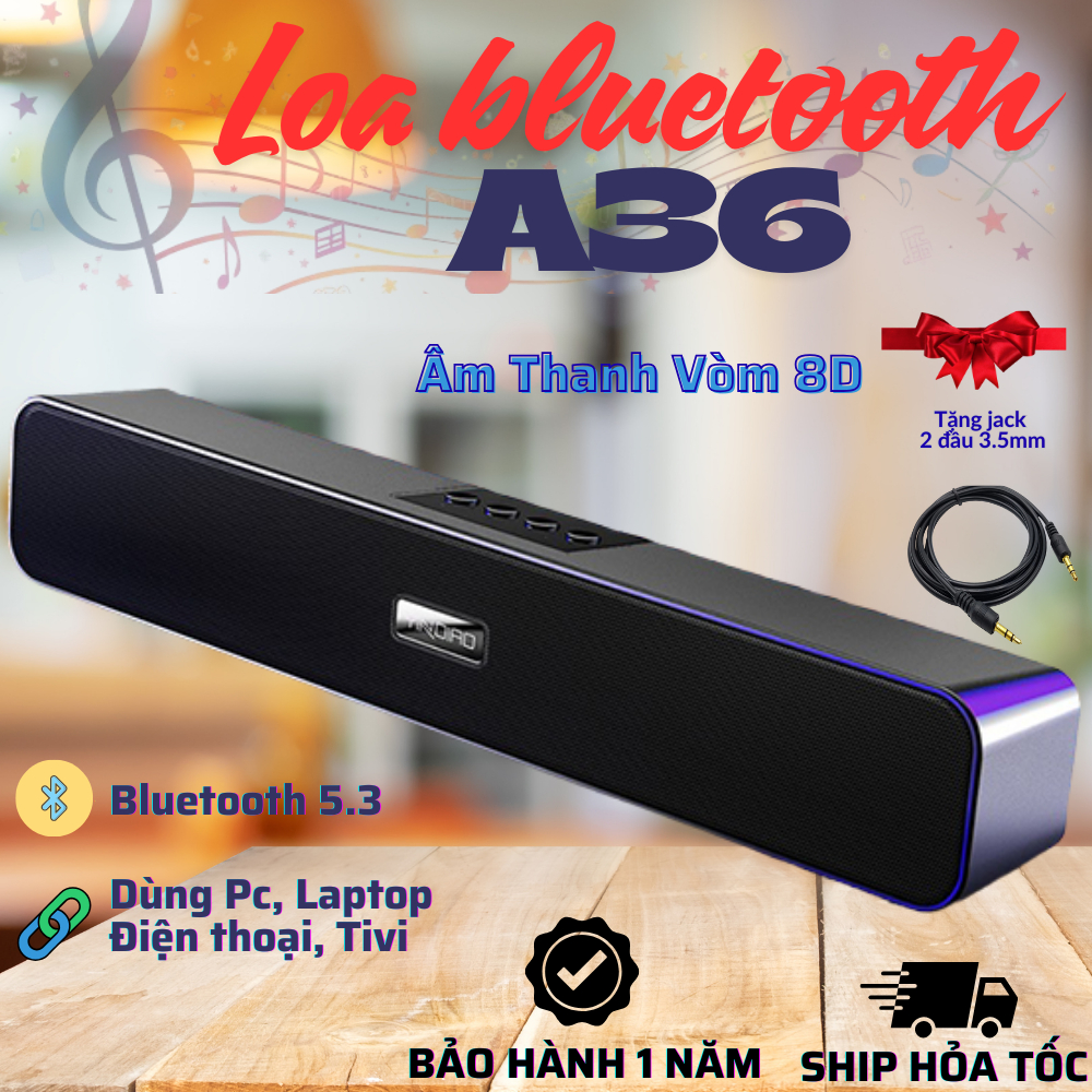 Loa bluetooth A36 - Công suất 15W - Màu Xám Trắng - Bass mạnh - Có hỗ trợ thẻ nhớ