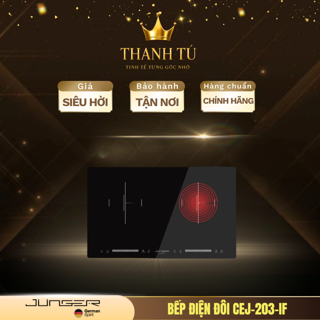 Bếp điện đôi junger CEJ-203-IF Điều khiển dễ dàng, tặng Bộ nồi inox 5 chi tiết Junger CWJ-050