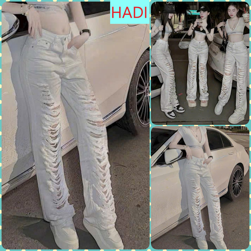   ORLA2538  QUẦN JEANS ỐNG RỘNG NỮ LƯNG CAO RÁCH CÀO TẢ TƠI ĐÙI LAI CUỐN MÀU TRẮNG TÔN DÁNG SIÊU HOT HIT 