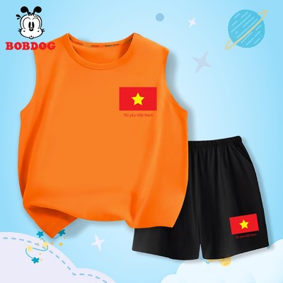 Đồ bộ bé trai BOBDOG áo ba lỗ quần thun cotton mới in hình LÁ CỜ VIỆT NAM cho bé BD-KS44