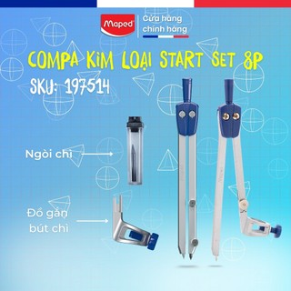 Compa Học Sinh Kim Loại Maped Set 8P- SKU: 197514, An Toàn, Chính Xác, Thương Hiệu Pháp [Chính Hãng]