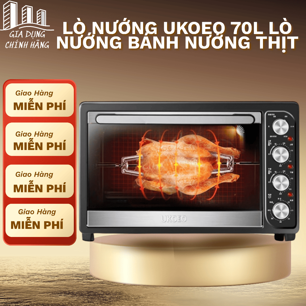 Lò Nướng Ukoeo 70L Lò Nướng Bánh Nướng Thịt Tặng Kèm Ổ Chuyển Đổi 2 Chân Bảo Hành 12 Tháng