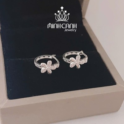 Bông Tai Bạc Bấm Hoa 5 Cánh Mix Đá - Minh Canh Jewelry