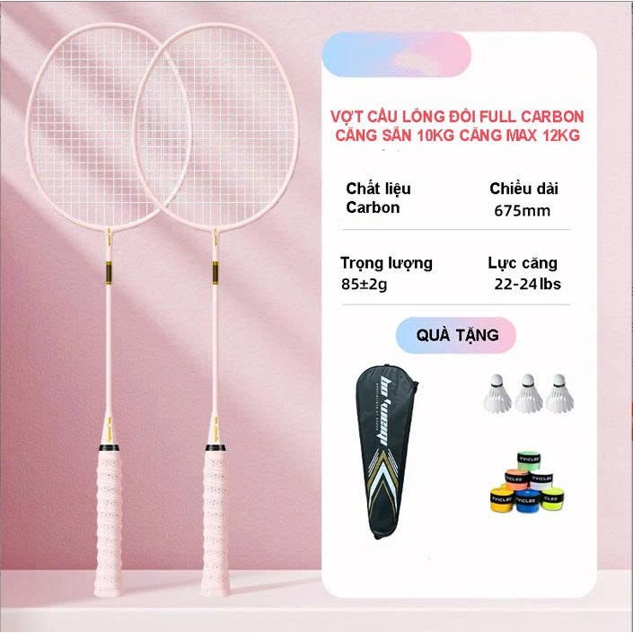 Bộ 2 Vợt Cầu Lông Khung Carbon 710 Boweiqi Căng Sẵn 9kg (Max 11kg) + Tặng Kèm…