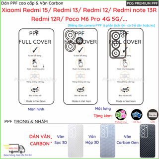 Dán PPF & Skin Carbon Xiaomi Redmi 15 4G 5G/ 13x 13/ Note 13R/ Redmi 12/ Note 12R/ Poco M6 Pro 5G cho màn hình, mặt lưng