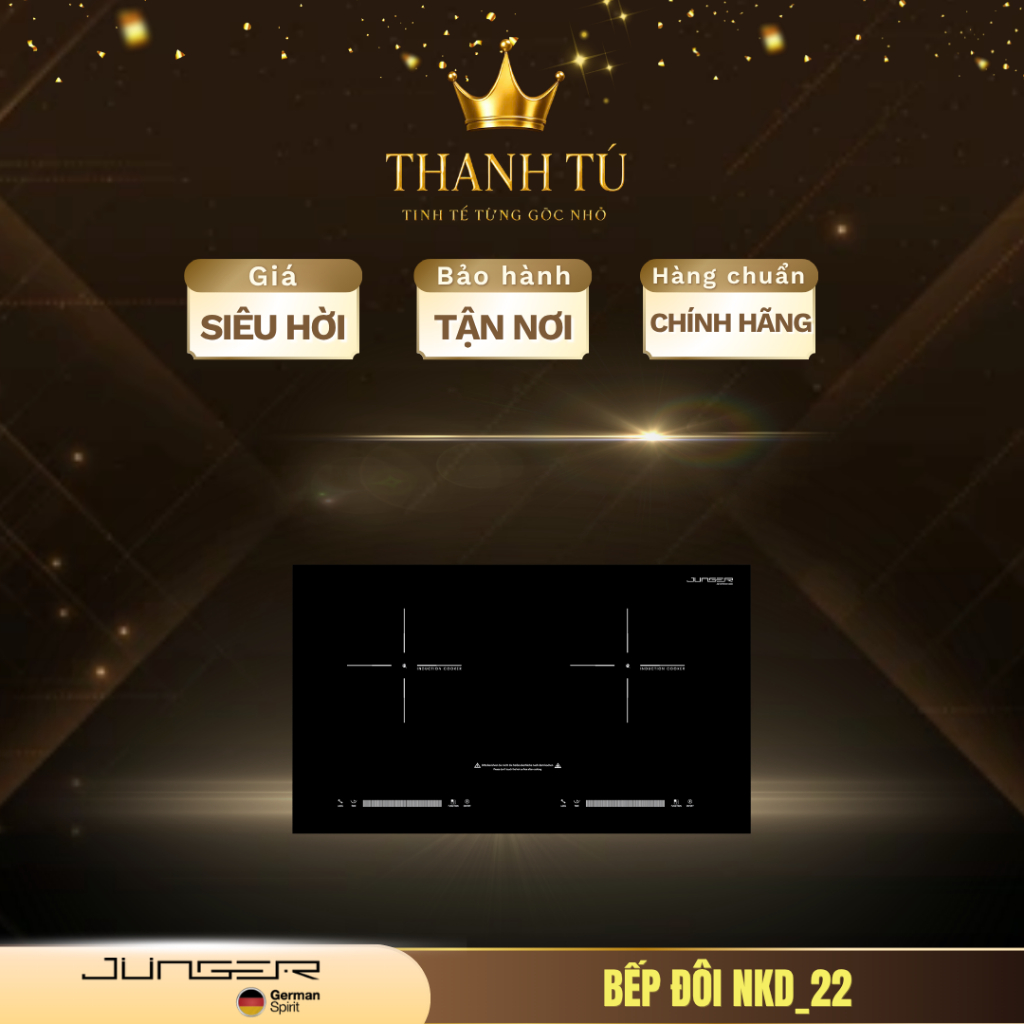 Bếp đôi Junger NKD_22 Thiết kế nhỏ gọn, tiện dụng, tặng Bộ nồi inox 7 chi tiết Junger CWJ_070