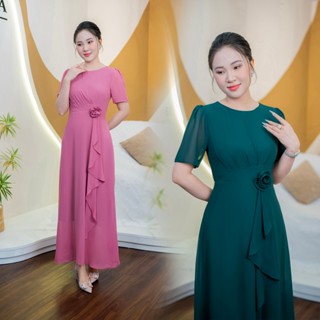 Đầm Trung Niên Sang Trọng [ Linh Trà ] ( LT 3398 ) Đi Tiệc Trang Nhã Thanh Lịch Quý Phái Sang Chảnh Cao Cấp Cho Quý Bà