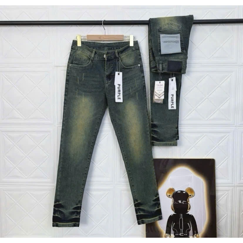 Quần jeans nam cao cấp PURPLE xanh rêu dơ cao cấp chất jeans dày dặn co dãn thoải mái