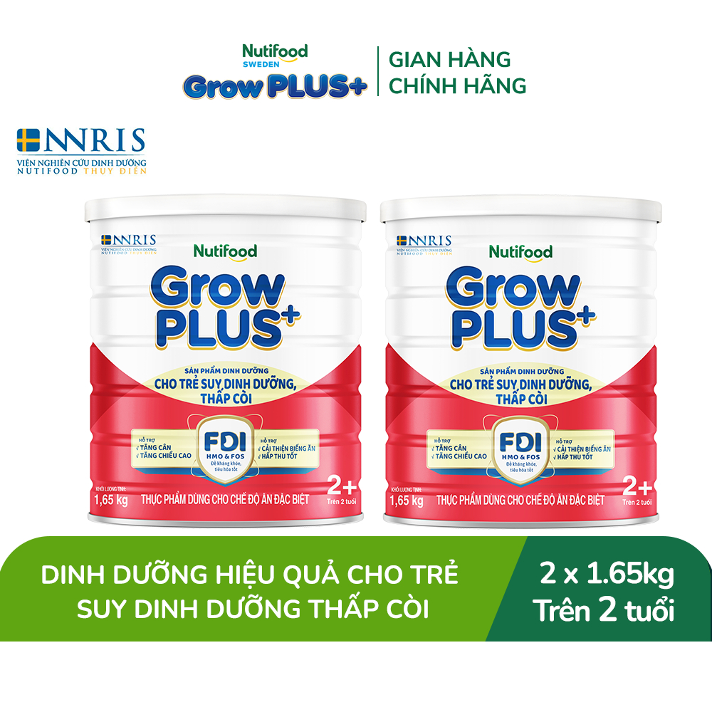 [Livestream KOL] Combo 2 Sữa bột Nutifood GrowPLUS+ Suy Dinh Dưỡng (Đỏ) 2+ Tăng Cân, Tăng Chiều Cao (2 Lon 1,65 Kg)