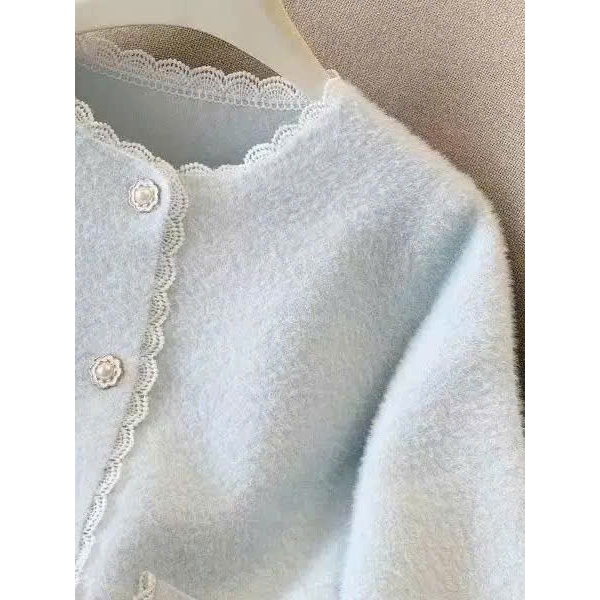 [SẴN] Áo Khoác Len Nữ Lông Thỏ Cổ Tròn Viền Bèo Tiểu Thư, Cardigan Nữ Cúc Ngọc Có Túi - 183 | BigBuy360 - bigbuy360.vn