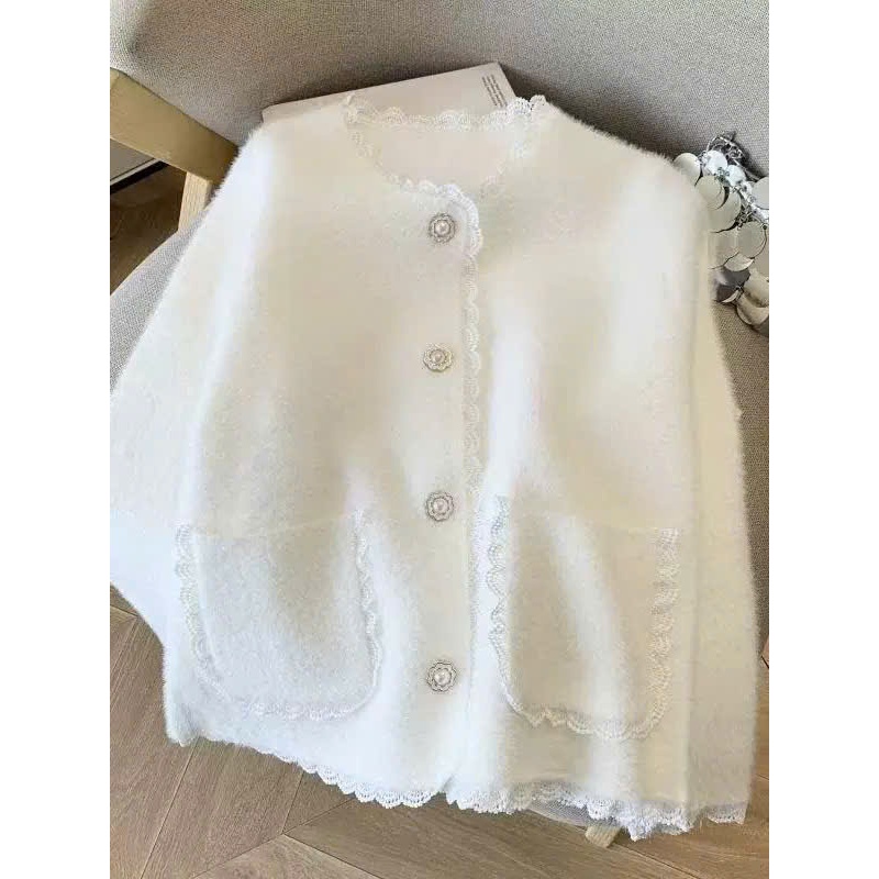 [SẴN] Áo Khoác Len Nữ Lông Thỏ Cổ Tròn Viền Bèo Tiểu Thư, Cardigan Nữ Cúc Ngọc Có Túi - 183 | BigBuy360 - bigbuy360.vn