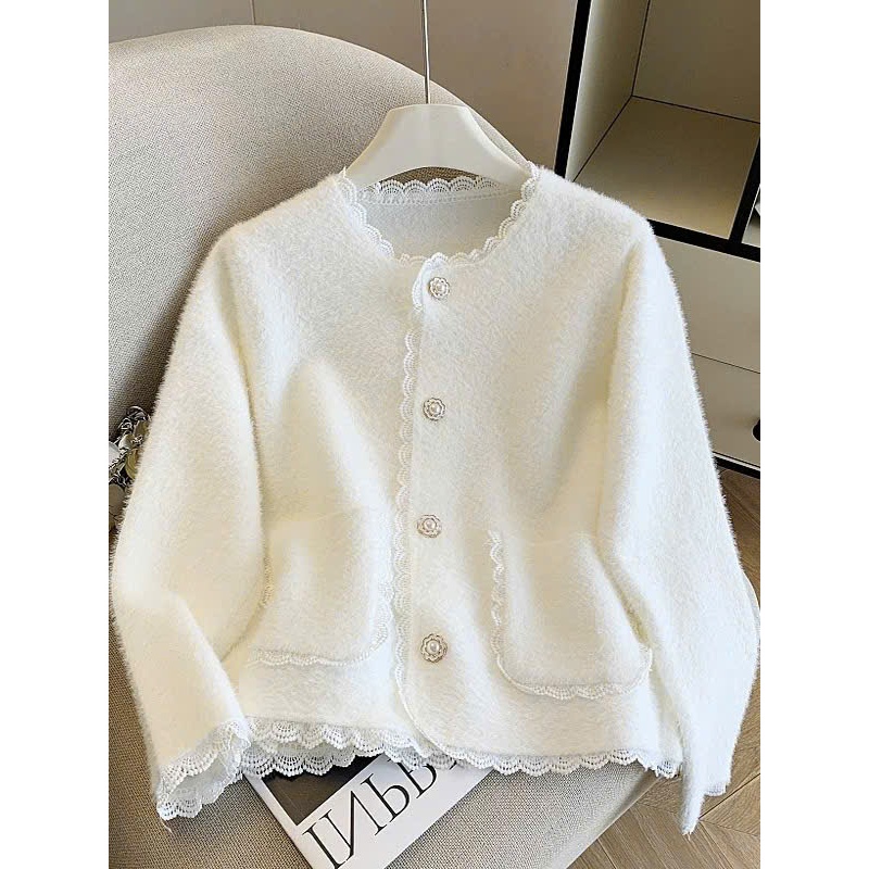 [SẴN] Áo Khoác Len Nữ Lông Thỏ Cổ Tròn Viền Bèo Tiểu Thư, Cardigan Nữ Cúc Ngọc Có Túi - 183 | BigBuy360 - bigbuy360.vn