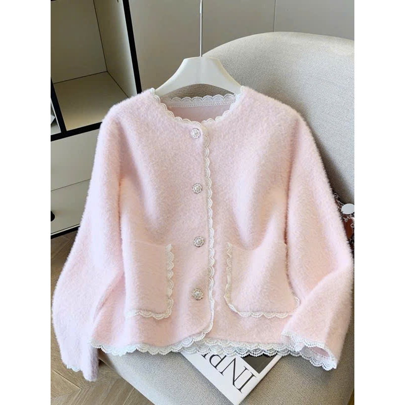 [SẴN] Áo Khoác Len Nữ Lông Thỏ Cổ Tròn Viền Bèo Tiểu Thư, Cardigan Nữ Cúc Ngọc Có Túi - 183 | BigBuy360 - bigbuy360.vn