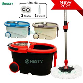 Bộ Lau Nhà Dáng Bầu, Cây Lau Xoay 360 Độ, Lồng Vắt Tháo Rời, Tay Kéo 2 Bánh Xe Linh Hoạt