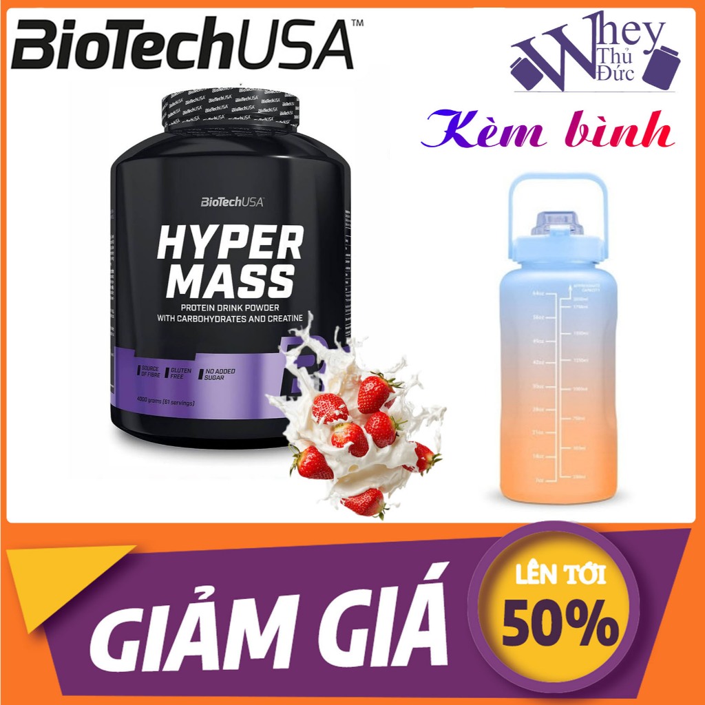 Biotech Hyper Mass 4kg STRAWBERRY – Thực Phẩm Bổ Sung Mass Gainer Cho Người Gầy Khó Tăng Ký