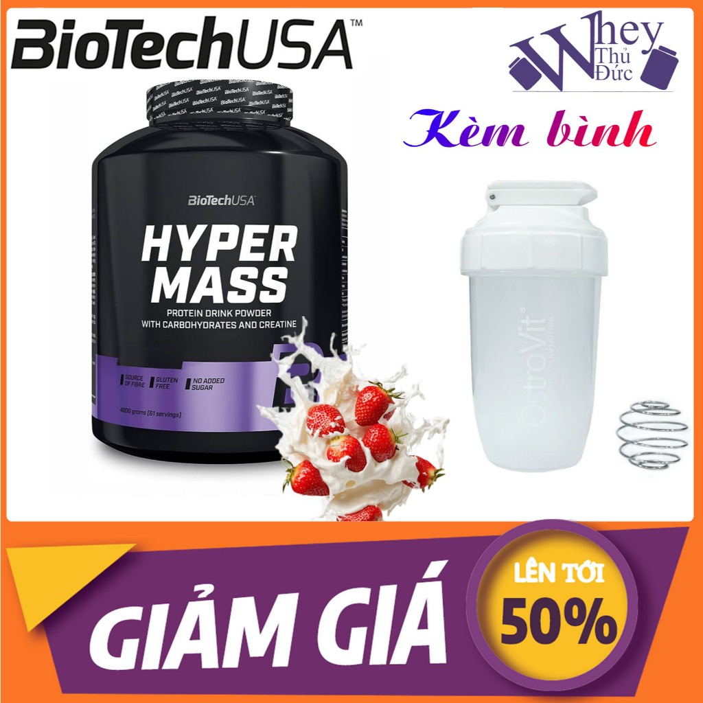 Biotech Hyper Mass 2kg STRAWBERRY – Thực Phẩm Bổ Sung Mass Gainer Cho Người Gầy Khó Tăng Ký