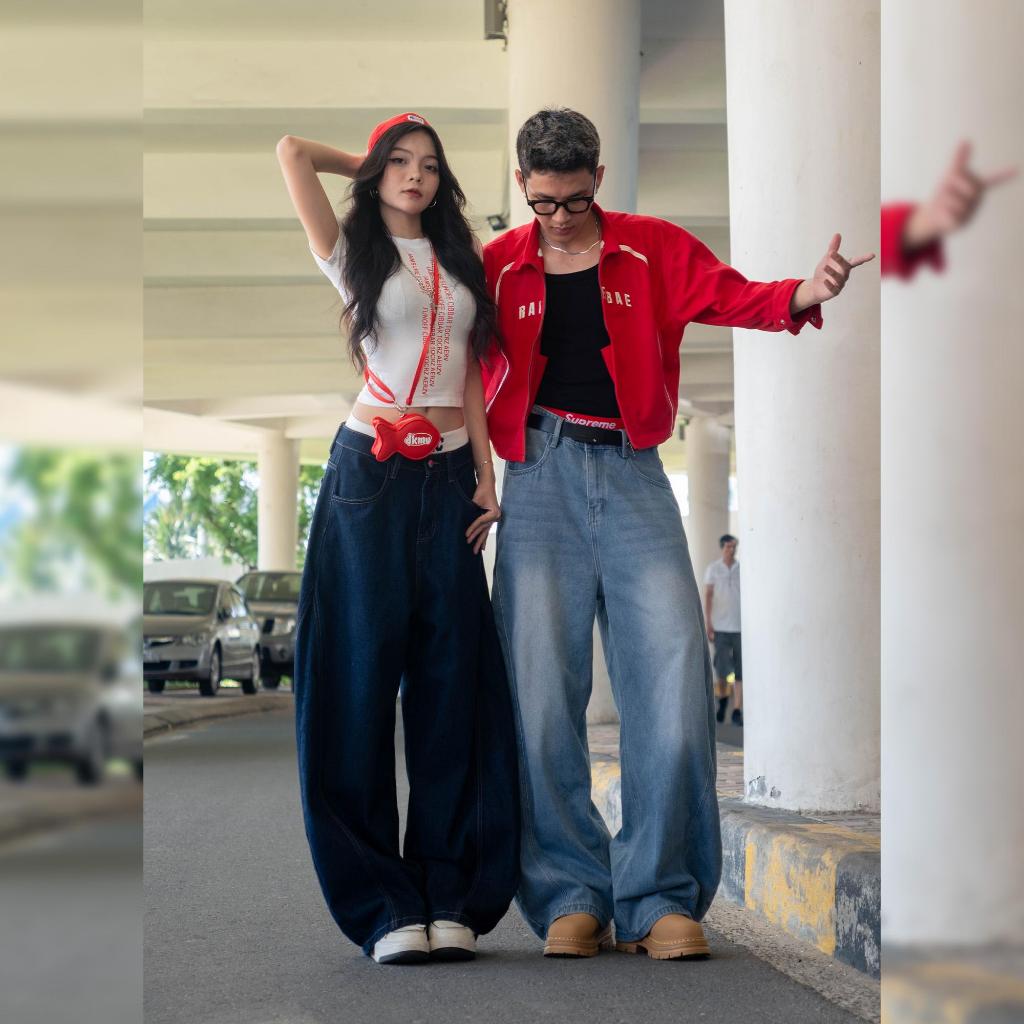 Quần Jean Ống Bí Cho Nữ Dễ Phối Cá Tính Chất Liệu Denim Đứng Form Wash Vintage Quần Rộng IDYLLIC | BigBuy360 - bigbuy360.vn