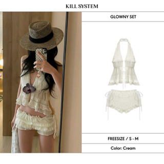 [CÓ TÁCH LẺ] Set áo cổ yếm hở lưng voan nhúng và quần short cột nơ tôn dáng GLOWNY - KILL SYSTEM