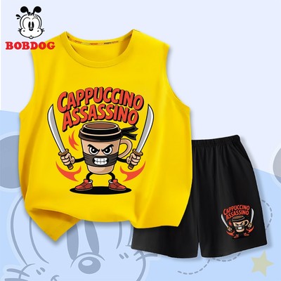 Đồ bé trai BOBDOG, bộ quần áo đùi chất liệu thun cotton in hình vũ trụ brainrot cho bé BD-KS316