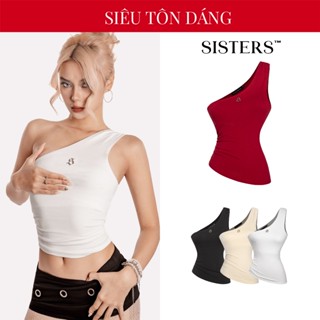 Áo lệch vai nữ ôm body vạt chéo SISTERS dáng dài thiết kế chun phần eo tôn vòng 2 logo inox Dora| SS-T62