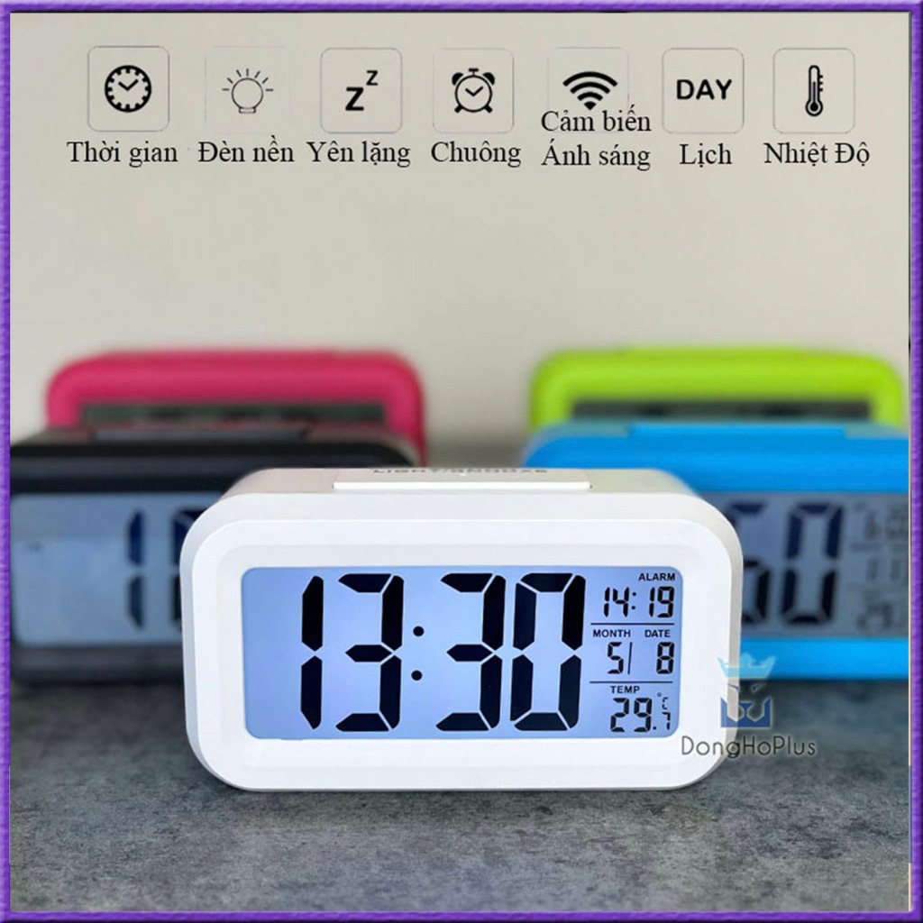 Đồng Hồ Báo Thức Để Bàn Đèn LED Điện Tử Decor Bàn Học Cute Hiển Thị Thời Gian, Ngày Tháng, Nhiệt Độ,