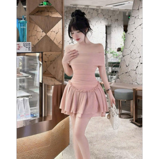 Đầm body trễ vai TRIPBLE T DRESS thun gân siêu xinh- Free size dưới 54kg