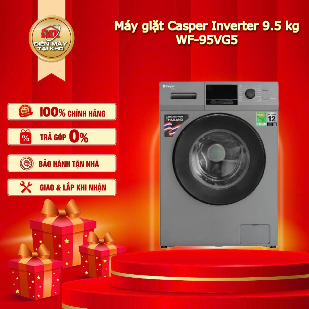 Máy giặt Casper Inverter 9.5 kg WF-95VG5 – 16 Chương Trình – Steam Wash – BLDC Inverter – Hàng Chính