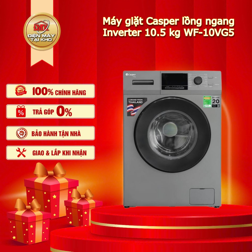 Máy giặt Casper WF-105VG5 10.5 kg – Lồng ngang – Inverter BLDC – Giặt hơi nước & Nước nóng – Chính H