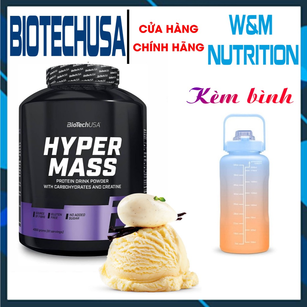 Mass Gainer Biotech Hyper Mass 4kg VANILLA – Sữa Tăng Cân, Tăng Cơ Chính Hãng Cho Người Tập Gym