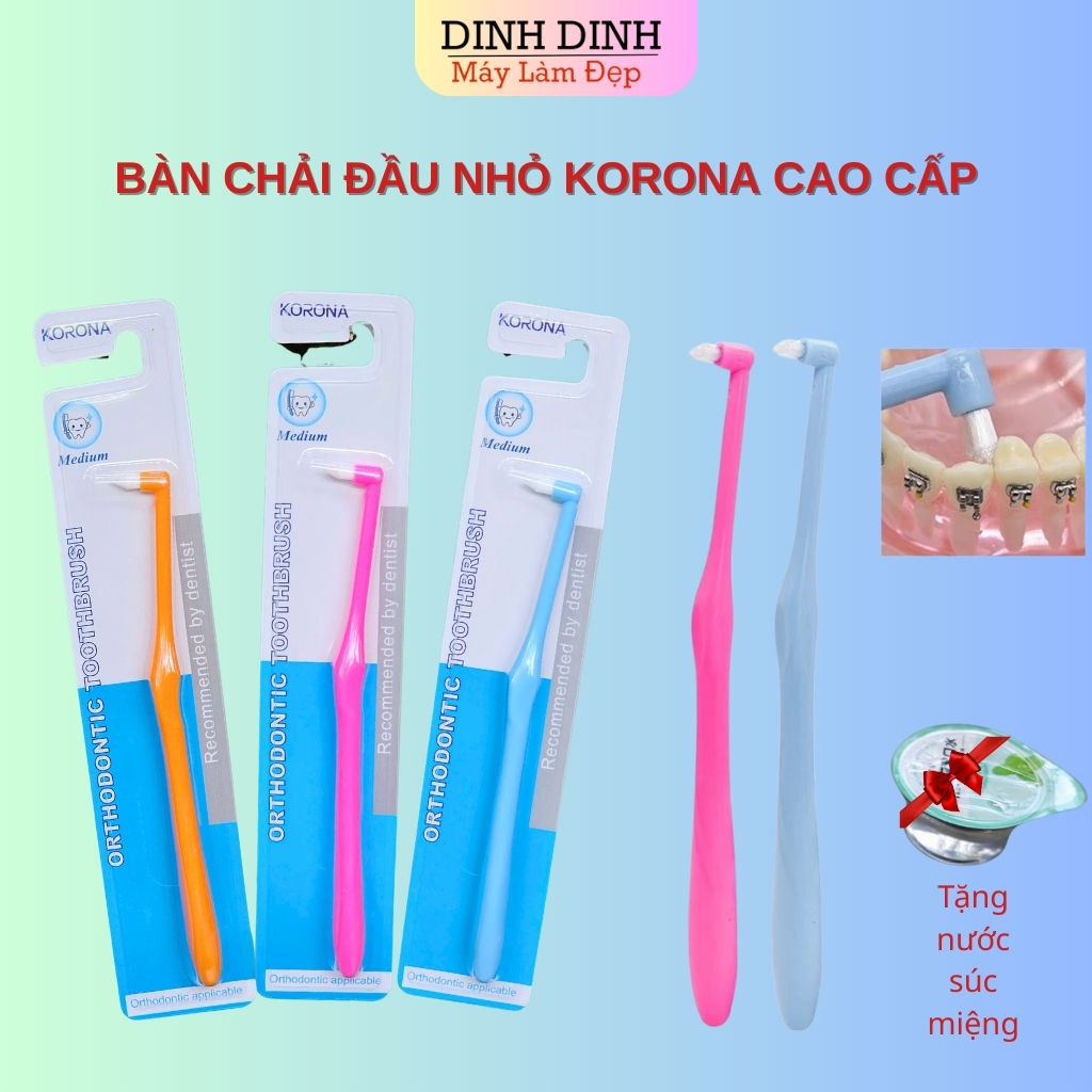 Bàn chải niềng răng đầu nhỏ KORONA cho bé và người lớn, bàn chải mắc cài, bàn chải vệ sinh răng miệng, răng niềng
