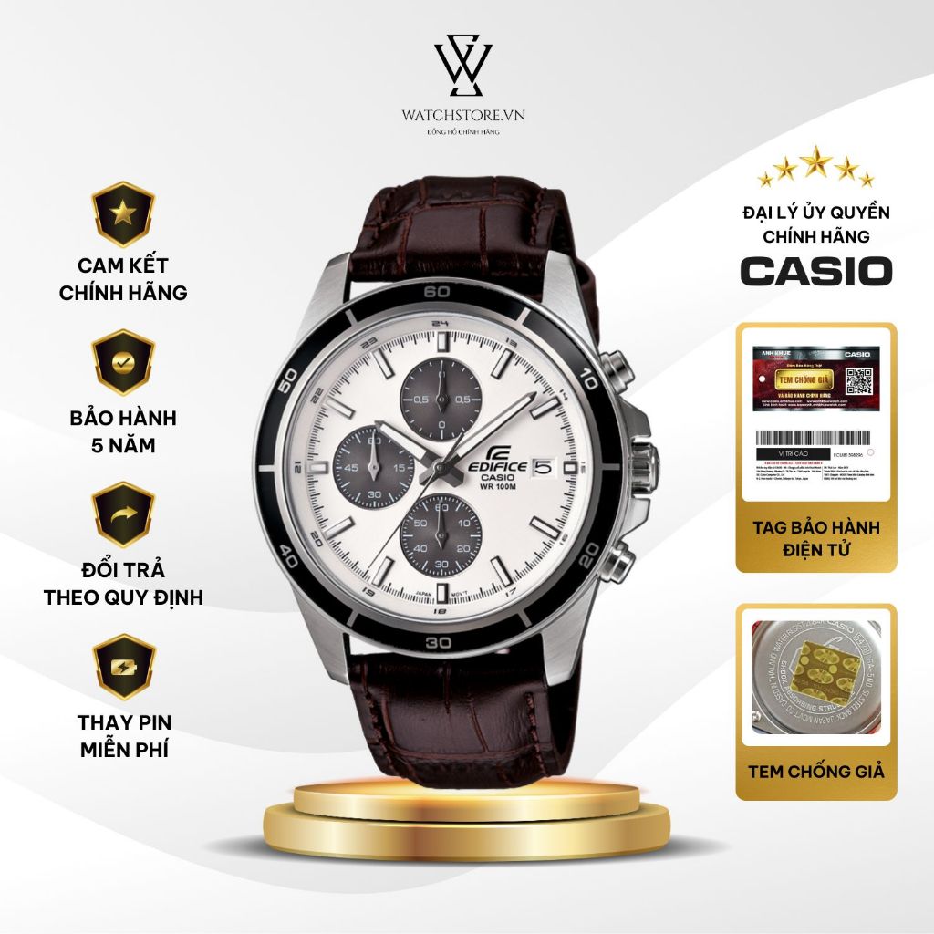 Đồng Hồ Nam Edifice EFR-526L-7AVUDF Màu ắng Kim Bạc Kính Khoáng 43.8mm Chống Nước Dây Da Cao Cấp Chí