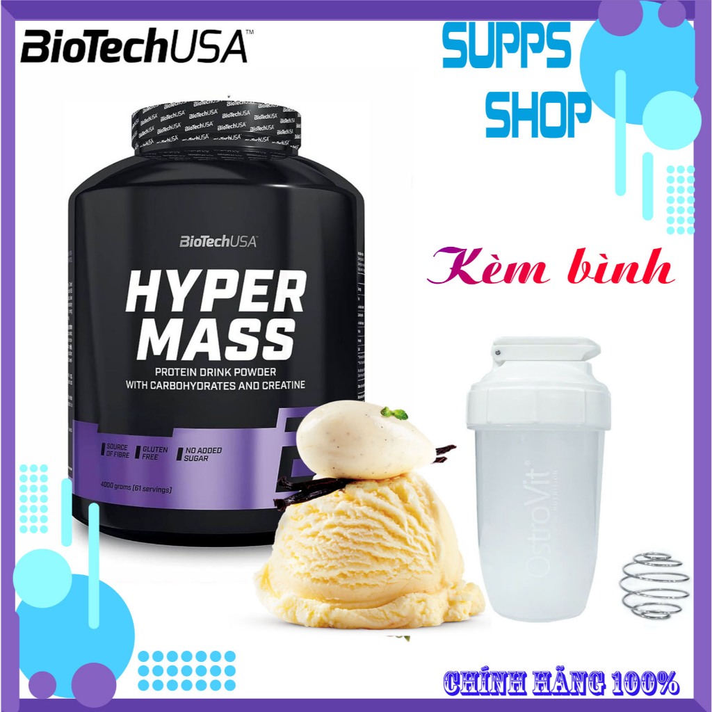 [Chính Hãng] Biotech Hyper Mass 2kg VANILLA – Mass Gainer Tăng Cân, Bổ Sung Protein & Carbs Cho Gyme