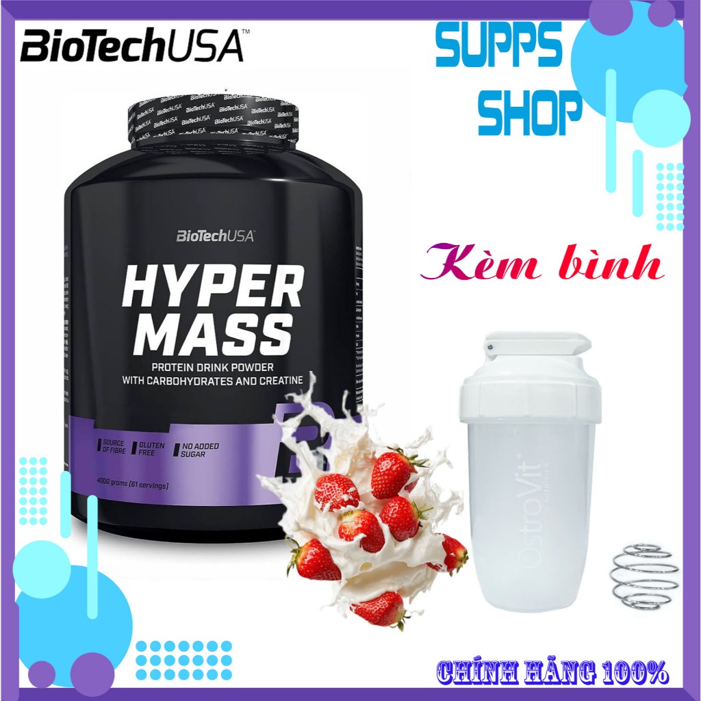[Chính Hãng] Biotech Hyper Mass 2kg STRAWBERRY – Mass Gainer Tăng Cân, Bổ Sung Protein & Carbs Cho G