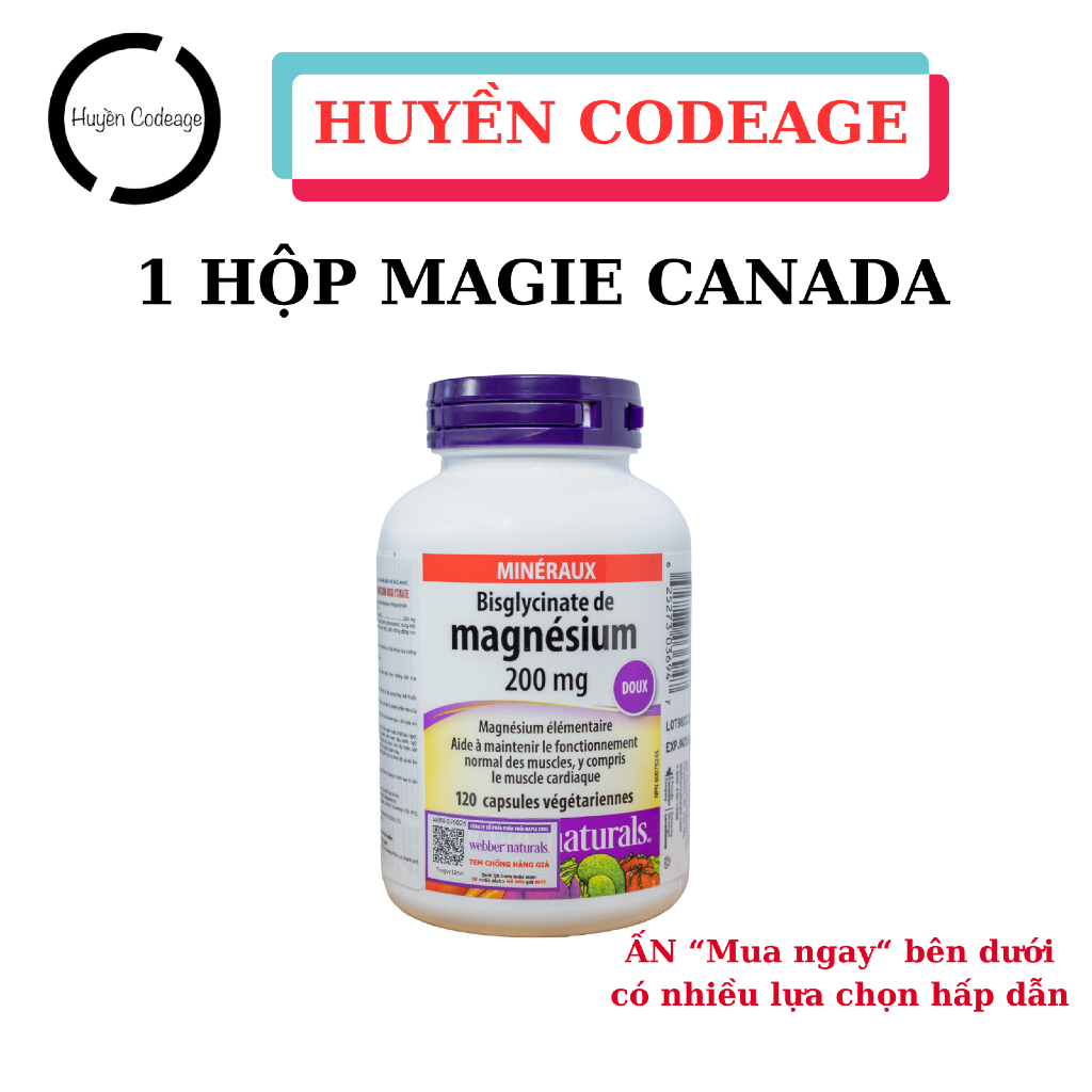 ( MAGIE-CANADA )Viên Uống Magie Canada Webber Naturals Magnesium Bisglycinate 200mg/1 viên - Huyền C