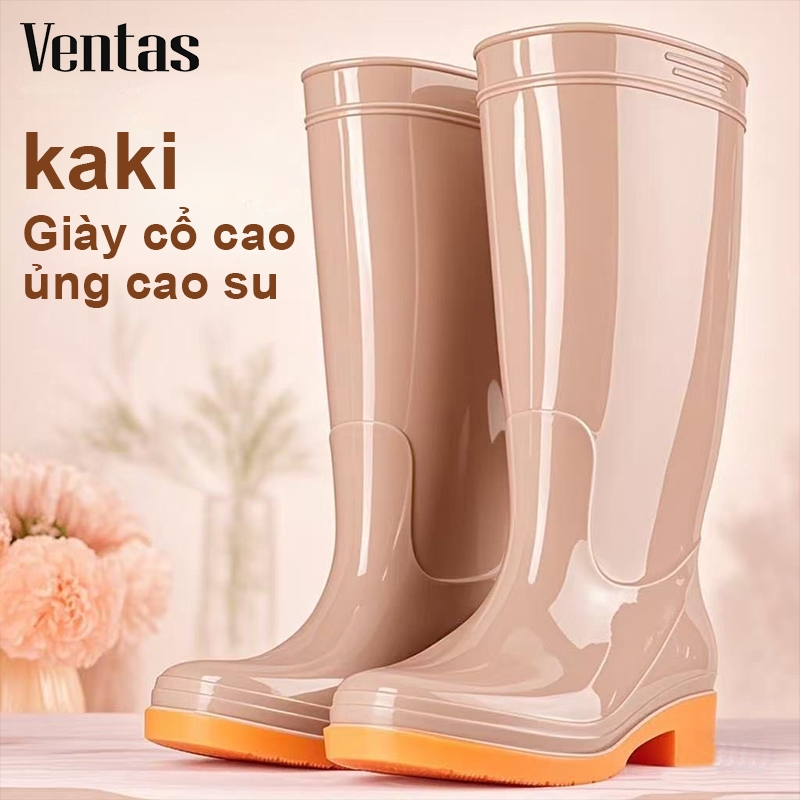 VENTAS Ủng lao động Cao Cấp kaki bóng,Ủng đi mưa chống 100% Trơn trượt cổ cao Chất Liệu PVC Cao Cấp