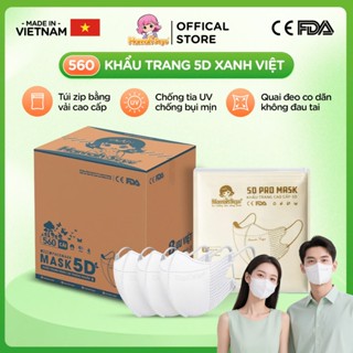 [Bản Mới] Khẩu Trang 5D Xanh Việt 560 Chiếc Khẩu Trang 5d Chống Nắng, Chống Tia UV, Khẩu Trang Kháng Khuẩn