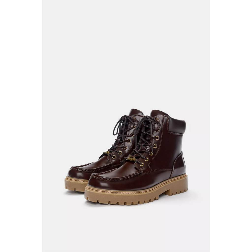 Giày boots nam buộc dây đế bằng PB màu brown