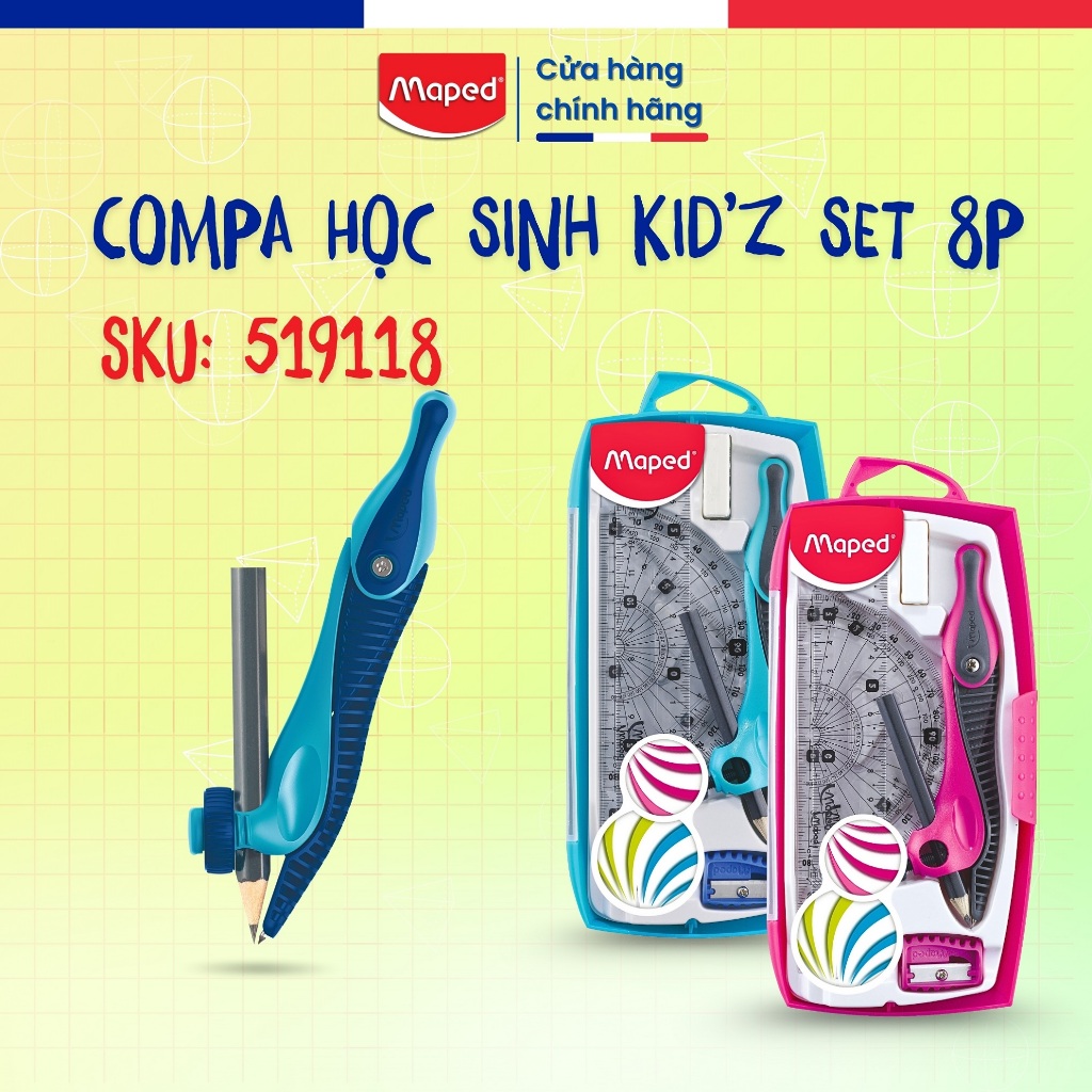 Compa Học Sinh KID'Z Set 8P Maped - SKU: 519118, An Toàn, Học Tập, Thương Hiêu Pháp [Chính Hãng]