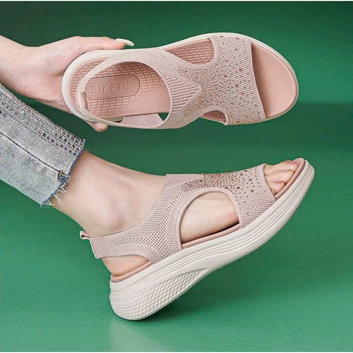 Sandal Siketu quai thun đính hạt, đế bằng 4.5cm (có sẵn)