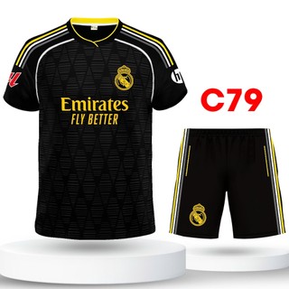  Bộ Quần Áo Bóng Đá Đồ Đá Banh REAl ĐEN Cao Cấp Logo Thêu 