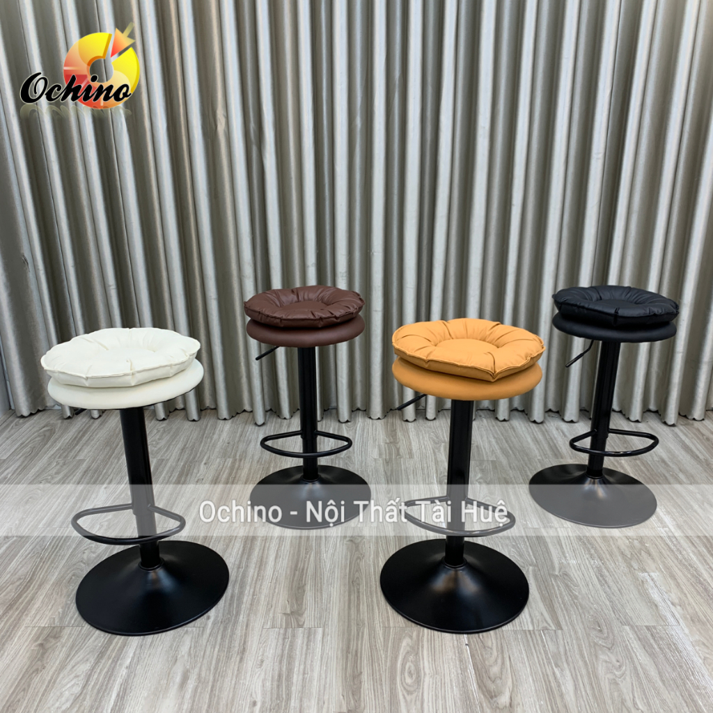 Ghế Văn Phòng Chân Xoay Đen Cao 65-85cm Mẫu Tròn Hoa Cúc Xoay 360 độ Sang Chảnh (Hàng Sẵn)