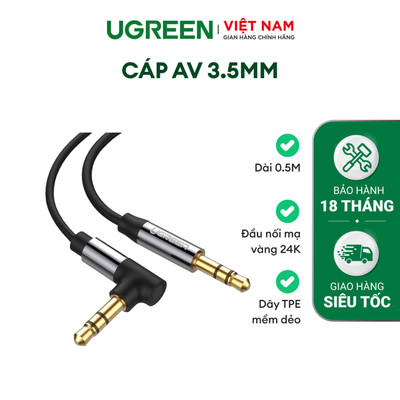 Dây AV chuẩn 2 đầu 3.5mm đực, 1 đầu vuông góc UGREEN AV139