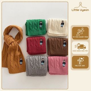 Little Uyeon - Khăn len thêu hình gấu dễ thương cho bé, nhiều màu sắc, chất len mềm mịn