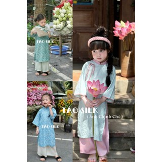Áo Dài Cho Bé Gái Vải Gấm Hoa Cao Cấp, Bao Gồm Áo Và Quần (Ảnh Shop Chụp)
